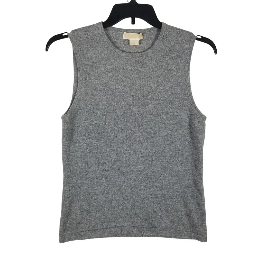 Michael Kors Sweater Vest Women M Grey Cashmere Blend Sleeveless Shell Knit